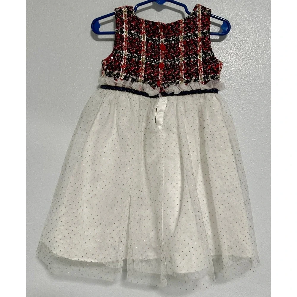 Blueberi Boulevard Plaid Tulle‎ Dress Girls 4T Red White Excellent Bow Metallic
